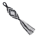 Ethnic style black, white, and grey hand-woven diamond pattern keychain with long tassel - Black/White/Gray