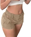 Details von Khaki Cargo-Baumwollshorts mit elastischem Kordelzugbund und Seitentaschen - S / Khaki