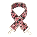 Close-up of red and black ethnic embroidery bag strap with gold metal lobster clasps - Silver Clasp / Q8-Red Black Coffee