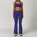 Set yoga due pezzi viola scuro con reggiseno sportivo e pantaloni svasati a vita a V - S / Reggiseno + Pantaloni a Zampa / Blu Rosato