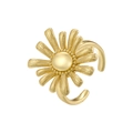 Vintage French gold daisy flower open ring with textured petals and pearl center - Gold Sunflower Style (VJ706)