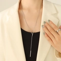 Punk style silver Y-shaped geometric necklace with double vertical bar pendants for women - Steel / 55+5cm