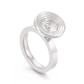 Polished silver titanium steel ring with round zircon inlay in a multi-layered design - US 7 / Silver Multi-layer Funnel Architectural Style (KR107838-K)