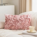 Pink princess style decorative pillow cover with 3D floral petal texture on a sofa - Pink Full Leaf Lumbar (Cover Only)