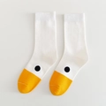 Calze bianche da donna in cotone con simpatico motivo a papera gialla stile coreano - Stile Lungo / Bianco
