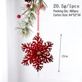 Red snowflake Christmas ornament with flocking texture and silver sequins 12cm - Wine Red Flocking Snowflake