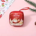 Red Christmas tinplate square coin purse with Santa Claus and elk on pink background - Santa and Reindeer Style (Style 5)