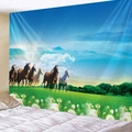 Dettaglio dell'arazzo da parete con stampa ad alta definizione di cavalli al galoppo - 150x130cm / Stile 1-Cavalli che Corrono al Tramonto