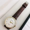 Elegante orologio da donna al quarzo con calendario e cinturino in pelle marrone - Quadrante Bianco Cassa Oro Cinturino in Pelle Marrone