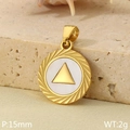 Pendentif rond doré avec nacre blanche et motif triangle, diamètre de 15 mm - Style de Triangle (KP116511-ZLA)