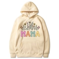 Cream color Mama Est 2025 Coquette Hoodie with floral art print and front kangaroo pocket - Khaki