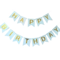 Light blue swallowtail birthday banner with gold foil Happy Birthday lettering - Birthday Banner Blue