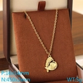 Gold stainless steel heart pendant necklace with leaf design and crystals in a jewelry box - Leaf Heart With Rhinestone (KN292748-Z)