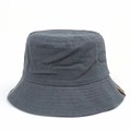 Detailed close-up of dark grey canvas bucket hat with a premium leather logo patch - M (56-58cm) / Gray