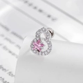 Orecchino a perno a forma di zucca argentato con cristalli e zircone rosa a stella - Rosa