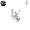 Stud de labret scorpion en titane F136 avec filetage interne et zircon clair - Style Scorpion Argenté