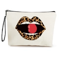 Witte canvas make-uptas met luipaardprint lippen en een rood hartje voor dames - Luipaard Bijtend Hart Lippen (Stijl 4)