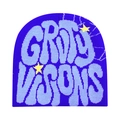 Macro detail of purple knitted beanie featuring blue GRAVITY VISIONS text and yellow stars - 9-Royal Blue with Blue Letters