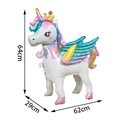 Standing 3D unicorn foil balloon with rainbow mane and 64x62x29cm size dimensions - 3D Standing Crown Unicorn