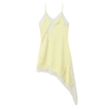 Pale yellow asymmetric slip dress with white lace panels and V-neckline detail - XS / Light Yellow