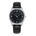 Classic men's business quartz watch with large black dial and black leather strap - Black Strap Black Dial