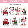 Pink Christmas flamingo wall stickers set with festive hats and holiday trees on white background - Christmas Flamingo Set (UV24Y12748T_T)