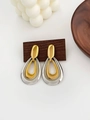 Modern two-tone gold and silver teardrop earrings with a layered metallic structure - Two-tone Waterdrop Hoop