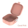 Portable coral pink storage case for earbuds and cables with elegant leather strap - Multifunctional Box / Coral Pink