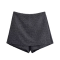 Stijlvolle donkergrijze tweed skort met hoge taille en blinde ritssluiting aan de zijkant - XS / Shorts