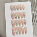 Set unghie finte fatte a mano con farfalla 3D, fiori in rilievo ed effetto occhio di gatto - XS / 238-Stile Trapezio Corto
