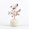 Colorful crystal money tree with copper wire branches in a white ceramic pot - Multi-color Crystal Pot