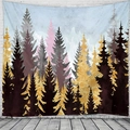 Artistic forest landscape tapestry with colorful pine trees for room wall decoration - 150x130cm / Abstract Forest & Mountain