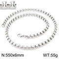 6mm silver stainless steel round bead chain necklace with 550mm length and lobster clasp - Silver 6mm x 550mm (KN230437-Z)