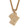 Collar de acero inoxidable chapado en oro 18K con colgante de as de picas y diamantes - Colgante de Póker de Diamante Completo (Dorado) / Dorado