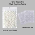 White 8mm faux pearls for flower bouquets with 100 beads and clear adhesive dots - White Multi-functional Pearls (100pcs/Pack) / 8mm