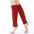 Close-up of wine red cable knit leg warmers showing thick braided texture and ribbed cuffs - Burgundy