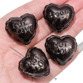 Glossy metallic black heart-shaped acrylic bead with embossed text for DIY jewelry - Engraved Heart Style (HOT LOVE/BOOM) / 27x25mm (2 Pieces/Pack) / Black