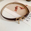 Deep brown leather waist belt featuring a decorative golden bow-shaped metal buckle - 67# Waist Chain - Dark Coffee Bow