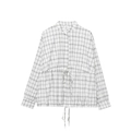 Women's black and white plaid bomber shirt jacket with adjustable drawstring waist and hem - XS / Black & White Check