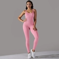 Pink ribbed seamless one-piece yoga bodysuit for women, athletic slim fit jumpsuit - Light Pink