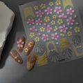 Stereo embossed pink flower nail stickers with 3D floral design for press-on nails Co-518 - Pink Yellow 3D Flowers (CO-518)