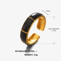 Minimalist gold stainless steel bamboo ring with black enamel drips, 0.5cm width - Black Bamboo Style