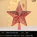 Detailed view of a 23cm hollow red star Christmas tree topper with glitter finish - 20cm Hollow Five-Pointed Star Red