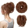 Light brown wavy messy hair bun extension made of high-temperature synthetic fiber - Auburn