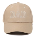 Close-up of khaki cotton baseball cap with white DAD embroidery and six-panel crown - Adjustable / Khaki DAD