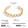 Detailed top view of a gold-plated stainless steel star bangle with size dimensions - Gold Stainless Steel Star Open Bangle (JDB0204032)