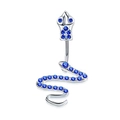 Snake belly button ring with blue rhinestones and silver stainless steel design - Silver/Blue Zirconia