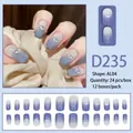 Blue gradient press-on nails with silver 3D hearts and almond square shape - Blue White Gradient Silver Heart (D235)