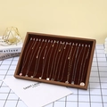 Walnut finish jewelry display tray with red velvet lining and multiple necklace hooks - Bracelet & Necklace Tray