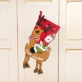 Christmas stocking featuring a cartoon reindeer and snowman with Happy Holidays text - Snowman Reindeer Riding Stocking (SD-KC2010)